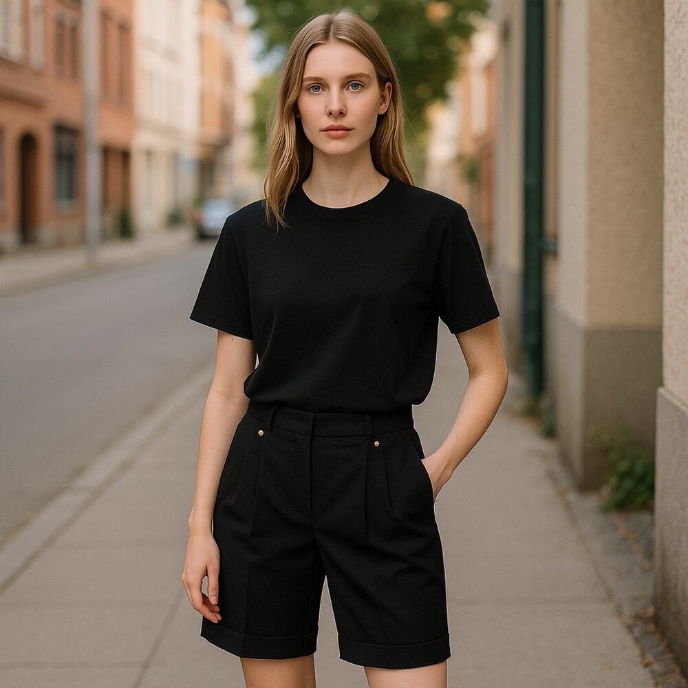 Versace Versus Shorts Tessuto Bermuda Womens 30" Black Pleated Wool Luxury Italy